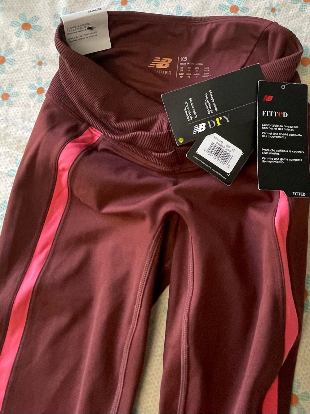 New Balance Burgundy Track Pants with Pink Side Panels